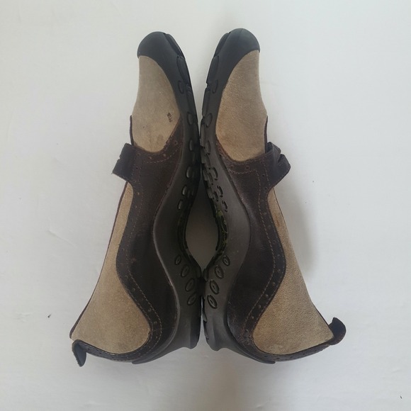 Merrell Plaza Bandeau Mary Jane Sz 9 Women Brown Wedge Taupe Suede Leather - Picture 13 of 14